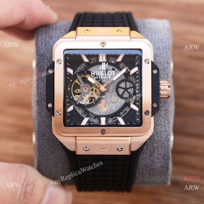 New Copy Hublot Unico Square Bang Ferrari Auto Rose Gold-Rubber Strap